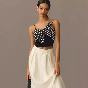 NWT Anthropologie Dolan Cropped Bow Black Sweater Tank XL